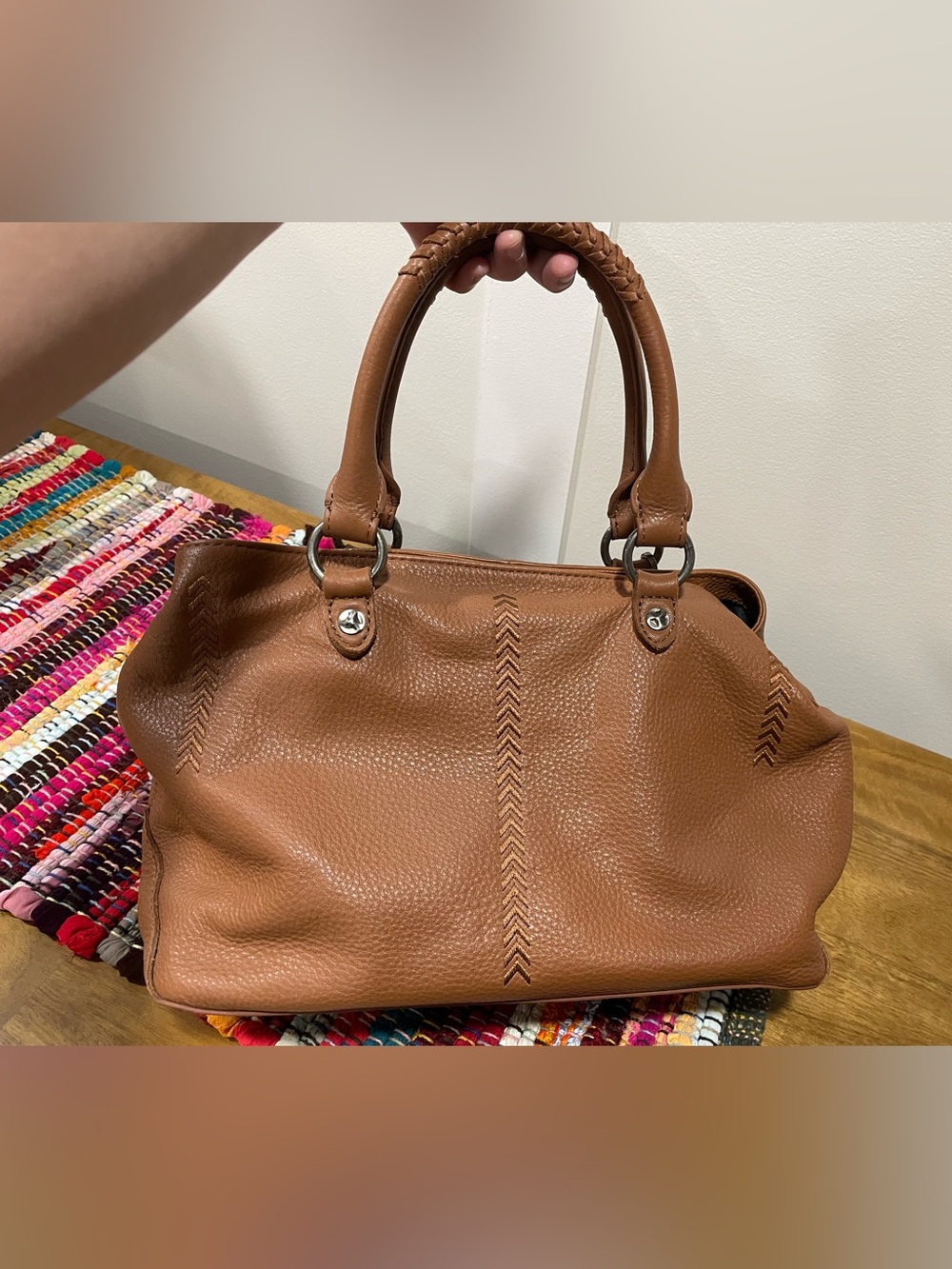 The Sak Cognac Brown Leather Tote with Braided Handles